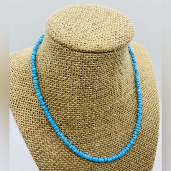 Jewelry - Solid Blue Beaded Choker Necklace Boho Classic Southwestern Coastal Preppy